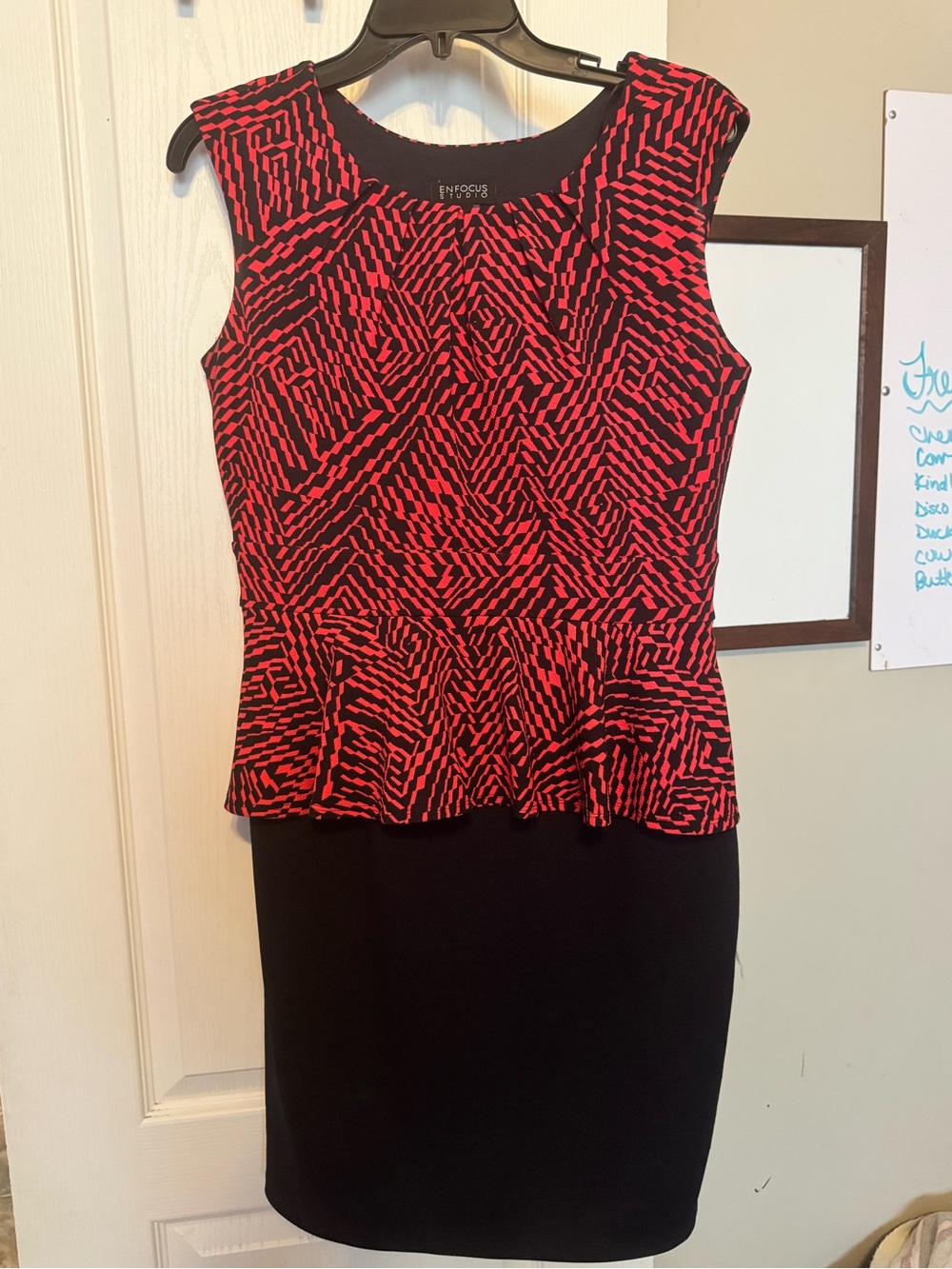 Enfocus Studio Red & Navy Peplum Pencil Skirt Dress